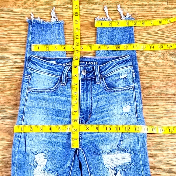 AMERICAN EAGLE 00x25 SUPER HI-RISE DISTRESSED PRE-OWNED GIRLS JEGGING JEANS - Picture 2 of 8